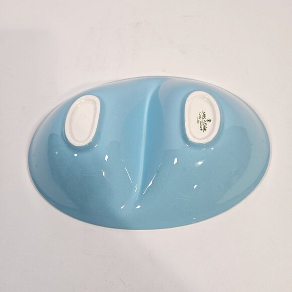 Vintage Mikasa Cera Stone Divided Serving Dish Blue & White Ceramic Oval MCM - Picture 5 of 8